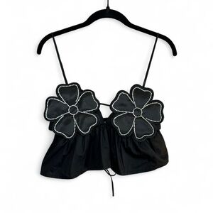 Black Floral Embellished Women's Top
